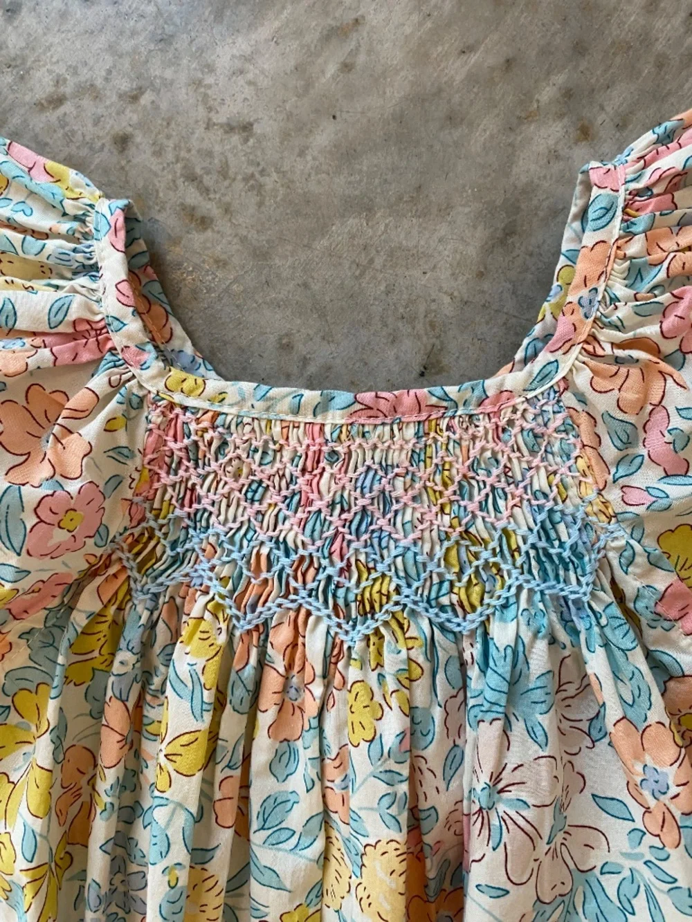 2000s Vintage Floral Smocked Flutter Sleeve Girl Sundress Pastel Summer Dress